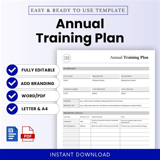 Annual Training Plan Template – Word & PDF, A4   US Letter - Etsy UK