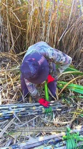 Hand-Harvesting and Bundling Sugarcane in the Field