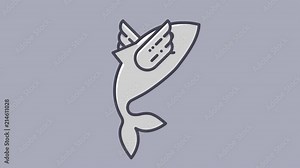 Animation of fish with wings in flat design style. Flying fish HD animation with green screen and alpha channel.