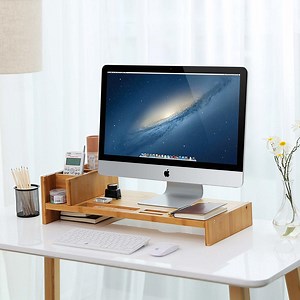 [Hot Item] Bamboo Monitor Stand Riser with Adjustable Storage Organizer Laptop Stand Desk Organizer for Home Study Office Bt-2230