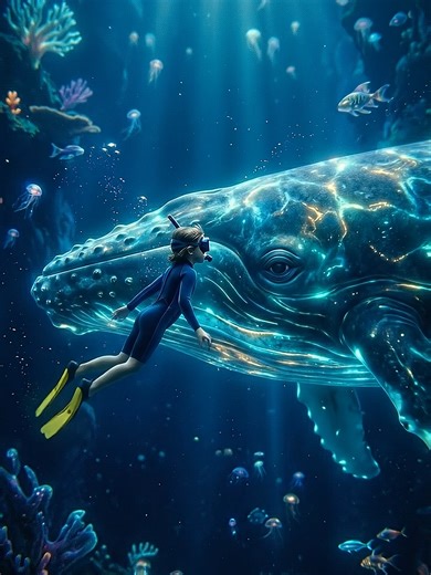 🌊 A peaceful dream beneath the ocean. A glowing whale slowly swims through the deep blue, carrying a child through an endless underwater world. Relax. Breathe. Drift with the waves. Infinite dream loop. ✨ Which creature should we explore next? Follow for more dream worlds. #dreamloop #fantasyworld #cinematicfantasy #aiartcommunity #relaxingvisuals #dreamscape #fantasyartwork #oceanfantasy #whale #underwaterworld #visualmeditation #ambientvisuals #fantasyreels #loopvideo #eternaldreamloops