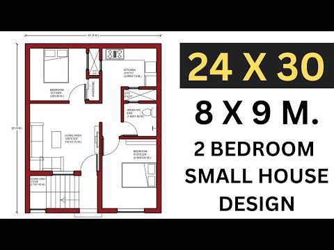 24 by 30 SMALL HOUSE DESIGN | 2 BEDROOM HOUSE DESIGN IDEAS | 8 X 9 METER FLOOR PLAN
