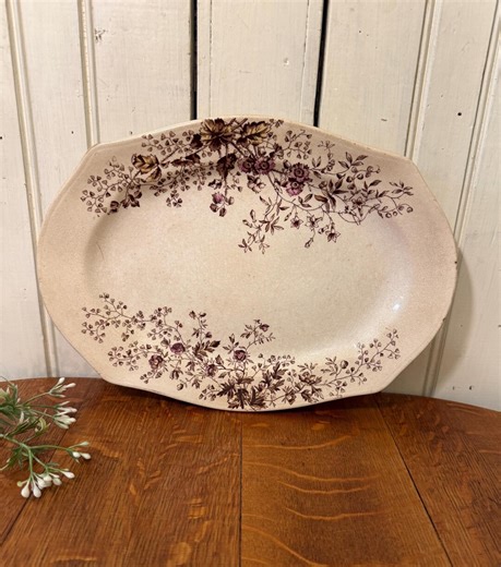 Antique Victorian Brown Transferware Platter | Smith Ford & Jones England | Frisco Pattern | 1890 | Semi Porcelain | Burslem Staffordshire