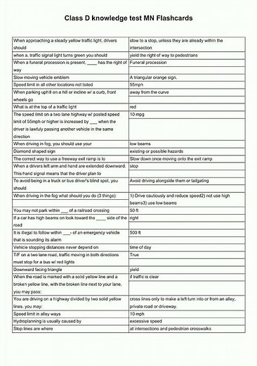 Class D knowledge test MN Flashcards video