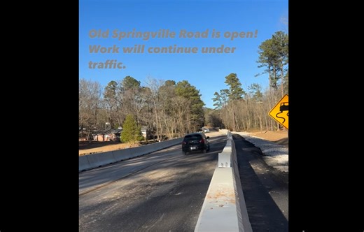 Old Springville Road reopens in Jefferson County, work to continue