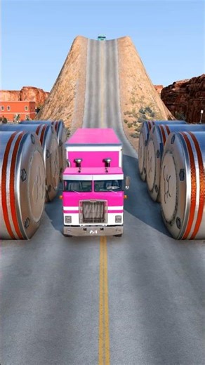 Colourful Flatbed Trucks vs Bollards Crush - BeamNGDrive