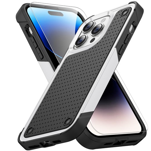 Allytechgroup Rugged Case for Apple iPhone 16 Pro with 1 Pack Screen Protector, Military Grade Protective Anti-Slip Bumper Drop Proof Dual Layers TPU PC Back Case Cover for iPhone 16 Pro, White