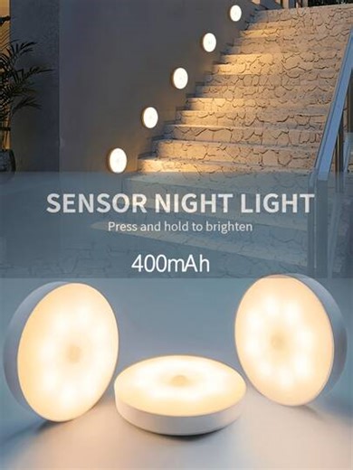 8-LED Intelligent Sensor Night Light, USB Rechargeable Motion Sensor Lamp With 120° Wide Detection Range, Dimmable Wireless Infrared Sensor Wall Light, Removable Semi-Embedded Plastic Lamp Fixture, Suitable For Wardrobe, Entrance, Corridor, Apartment, Balcony, Dormitory, Reading Lighting (Warm White/White), No Need To Grope In The Dark At Night, Won't Disturb Roommates When Turning On, Emergency Light During Power Outage (Please Refer To The Second Main Image For Sensor Mode Settings) | SHEIN