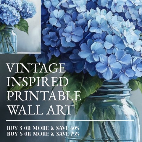 Pale Blue Hydrangea Still Life Painting, Vintage Botanical Wall Art, Antique Floral Print, Cottagecore Decor, Digital Download 1033 - Etsy