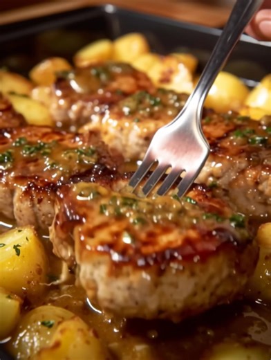 5K views · 12 reactions | Smothered Pork Chops with Potatoes Ingredient: Pork Chops Bone-in pork chops offer the richest flavor and juiciest texture. To check doneness, use a probe thermometer — 145°F for medium-rare or 150°F for medium. Tip: Boneless pork chops work too but may cook slightly faster, so monitor closely.... Recipe in First Coʍmеոτ  Enjoy ❤️ | Carol Recipes | Facebook