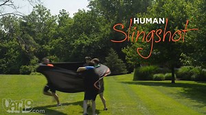 With the Human Slingshot, you and three friends can fling each other around the inside of a giant stretchable band like a bouncing pinball. | Vat19.com