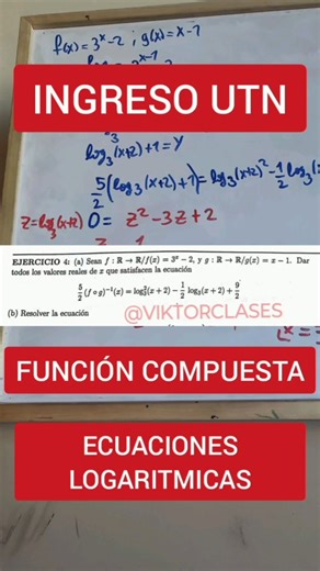 Ejercicio de final para ingreso a la UTN. Caso de función compuesta, inversa y logaritmos; un todo en uno. #utn #universidad #matematica #funciones #logaritmos