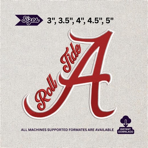 Alabama Roll Tide Embroidery Design Crimson Logo File Football Embroidery College Team - Etsy