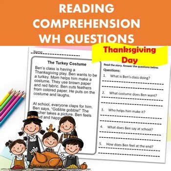 Thanksgiving Reading Comprehension Short Stories with WH questions