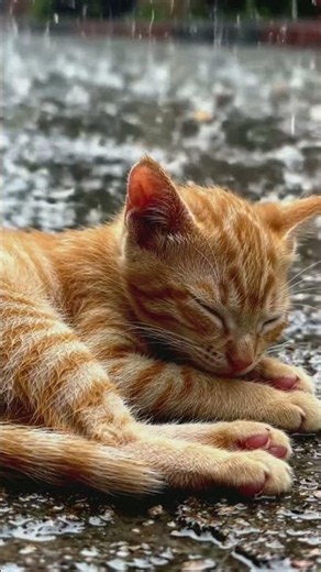 Rainy Day Zen: Cozy Ginger Cat Napping in the Rain 🐱🌧️ #shorts #asmr