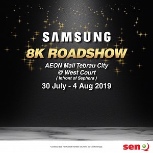 7.7K views · 43 reactions | QLED 8K is pushing TV technology into the next frontier. Come experience it with us at senQ Aeon Mall Tebrau City Samsung 8k Roadshow (West Court, Infront Sephora)! Promo is starting from 30/7 - 4/8. Enjoy complimentary gifts worth up to RM799, extended warranty, and EZ Credit rebate up to 20%*! Limited quantity only. T&C apply. #senQMY #Samsung8K #Roadshow #TebrauCity | senQ Digital Station | Facebook