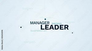 leader manager businessman person success leadership influence job boss teamwork business animated word cloud background in uhd 4k 3840 2160.