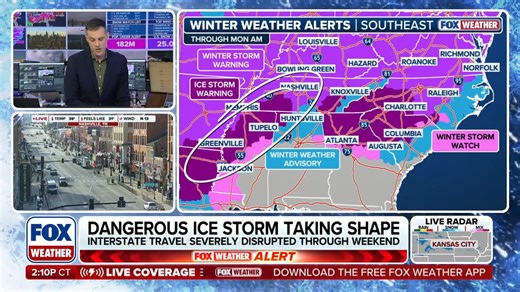 DANGEROUS ICE STORM: A potentially historic ice storm is beginning to take shape across areas in the South, threatening widespread power outages for millions of Americans over the course of several days, creating major travel disruptions and a slew of potentially catastrophic impacts. FOX Weather Meteorologist Ian Oliver analyzes the growing threat as Ice Storm Warnings have expanded across the Southeast. | FOX Weather