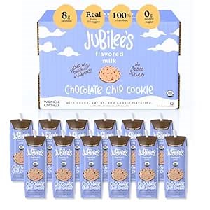 Jubilee’s Organic Shelf-Stable, High Protein Milk Boxes for Kids, Chocolate Chip Cookie Flavor, Zero Added Sugar, Individual 8 oz Drink (12 Pack)