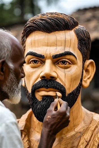 “An Old Man Creating a Highly Realistic Wooden Statue of Virat Kohli”#viratkohli