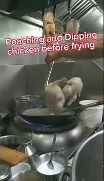 Poaching and dipping of chicken before frying