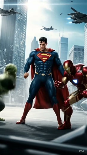 Superman vs Hulk and Iron man fighting and Superman won#marvel #cartoon #ironman