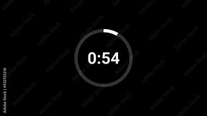 One minute countdown animation from 60 seconds to 0 seconds on a transparent background, One minute countdown timer with alpha channel