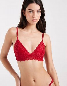 Lindex Iris lace lightly padded bralet with heart hardware detail  in red | ASOS