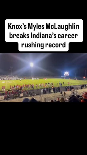 Knox quarterback Myles McLaughlin broke the Indiana high school career rushing record during a 50-35 playoff win over Griffith. McLaughlin rushed for 408 yards and six touchdowns in the game, bringing his career total to 11,004 yards. He is also the state’s all-time leading scorer and the nation’s leading rusher for the 2025 season. Video by Nathan Welter/Special to IndyStar @knox.athletics @mylesmclaughlin2 | IndyStar Sports