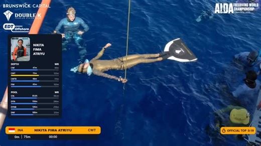 Nikita Fima [Mermaid] on Instagram: "After being stuck for 3 years in 70m, I seriously thought my body had retired without telling me. 😅 and i always scared to chase PB in comp, so i always announce conservative number, however @steyn_freediver said, "i know you can easily do it. Trust me!" I trust him to announce 75m and it is white card! New PB on the World Championship 2025!!🐬✨ not the best technique i had, however this is my most proud & best moment! 🥰 Also thank you @apneistafreediving f