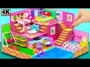 How To Build 2 Bedroom, Bunk Bed, Outdoor Swimming Pool from Cardboard ❤️ DIY Miniature House