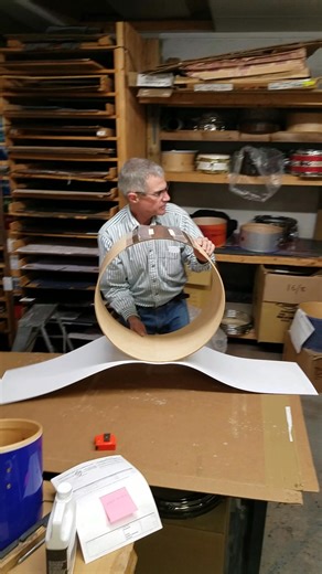 George wrapping a bass drum shell. #precisiondrum #drums #drumwrap #drumrestoration | Precision Drum Company