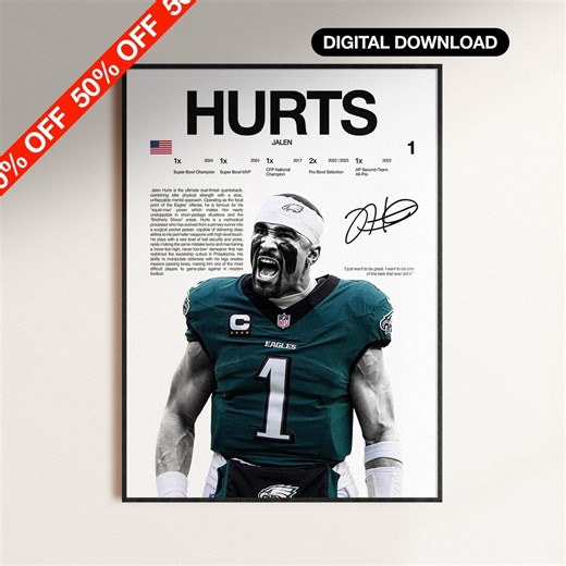 Jalen Hurts Poster, NFL Wall Print, Football Digital Download, NFL Poster Print, Sports Decor, Philadelphia Eagles Poster, NFL Football Gift - Etsy