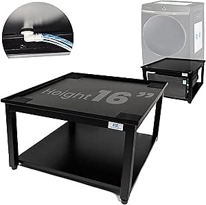 Washer and Dryer Pedestal - 29" W, 16" H, Black Steel Universal Fit with Major Brands, Leak-Proof Laundry Pedestal with Drain Pan & Hose, Washer and Dryer Stand for Back Pain Relief, 800 lbs Capacity