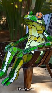 The stained glass frog chair is bright and shiny with green, yellow, and blue colors. It looks like a big smiling frog made of glass pieces that glow in the sunlight. The chair is shaped so you can sit comfortably, and the frog’s arms feel like a hug. Grandma likes to sit in her frog chair by the window. She says it makes her feel happy, like she’s in a magical forest. The light shines through the glass and makes pretty colors on the floor. It’s her favorite place to relax and sip her tea! 🐸✨ |