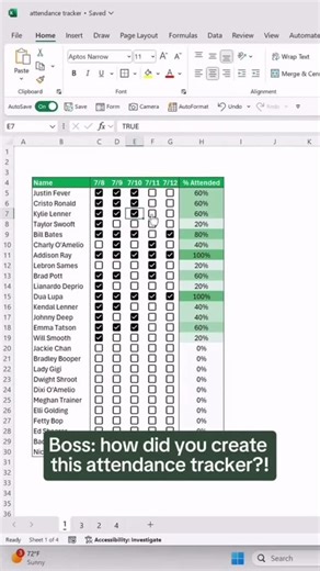Your Excel Dictionary on Instagram: "How to create an interactive attendance tracker. ✅ Download this free step-by-step guide I created using the link in my profile. #scribe #scribehow #excel #exceltips #exceltricks spreadsheets corporate accounting finance workhacks tutorial sheets ad scribepartner"