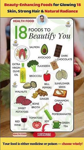 18 Beauty-Enhancing Foods for Glowing Skin, Strong Hair & Natural Radiance #BeautyFoods #GlowingSkin