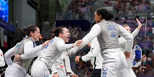 USA makes history with first team gold medal win in women’s fencing at Olympic Games