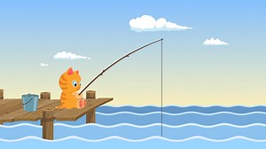 Fishing Cartoon Cat Logo