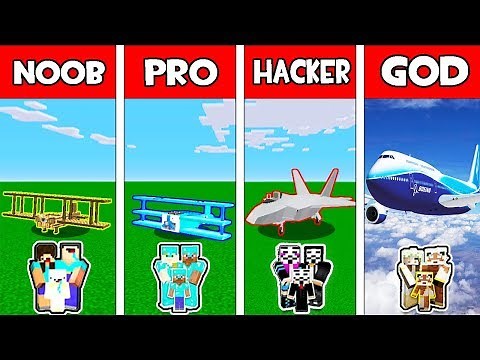 Minecraft - NOOB vs PRO vs HACKER vs GOD : FAMILY AIRPLANE CHALLENGE in Minecraft Animation