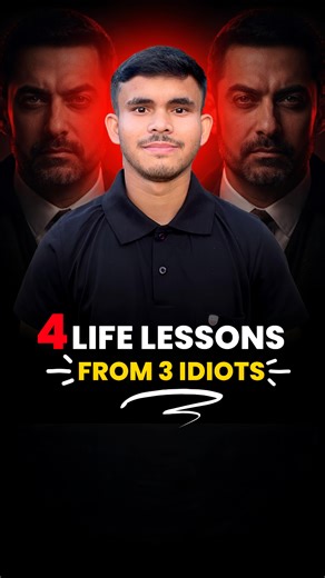 Sujit Das | Mindset Creator on Instagram: "4 life lessons from 3 idiots 🤫 . . These 4 life lessons from 3 Idiots can completely change the way you think. They teach you to stop fearing the future, choose passion over pressure, chase excellence instead of marks, and stay calm even in tough times. If you truly understand these lessons, you’ll automatically start thinking ahead of 99% people. . . 3 idiots, 3 idiots movie, 3 idiots life lessons, life lessons, motivation, student motivation, mindset