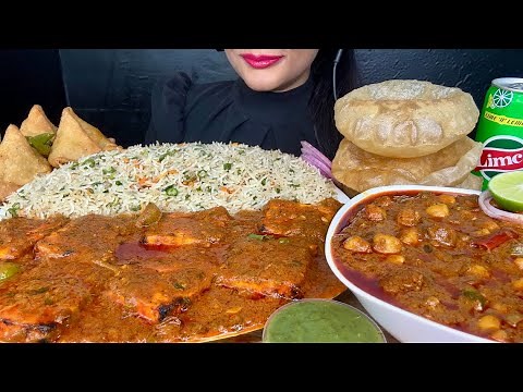 ASMR EATING SAMOSA,VEG FRIEDRICE,PANEER TIKKA MASALA,PURI,CHANNA MASALA *MUKBANG*