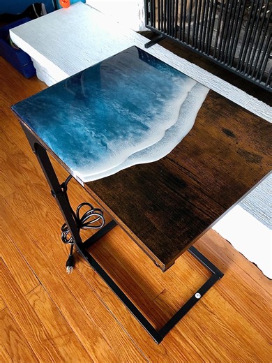 Resin Beach Side Table: Coastal Decor, Outlet Table/ Adjustable Height/ C-shape/ Under Couch - Etsy