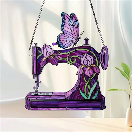 Purple Sewing Machine Acrylic Suncatcher With Butterfly and Flowers, Quilter Gift Window Hanging, Sewing Room Decor, Craft Lover Sun Catcher - Etsy