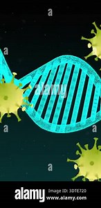 Animation of covid 19 cells moving and dna strand spinning. global covid 19 pandemic and healthcare concept digitally generated video Stock Video Footage - Alamy