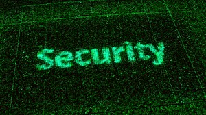 Abstract technological background with a word security, concept of hacking and cyber attacks. Animation. Visualization of a computer digital circuit board.