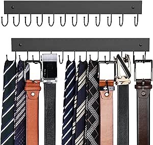 Belt Hanger Wall Mounted, Wooden Belt Organizer 2 Pack Max 24 Storage Capacity, 180° Rotating Space Saving Hangers for Ties, Tank Tops, Scarves, Bras, Keys, Bags Halloween Black