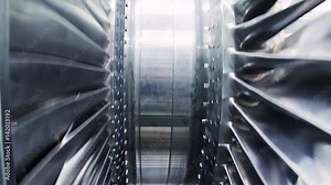 Frontal view of balancing steam turbine spinning rotor