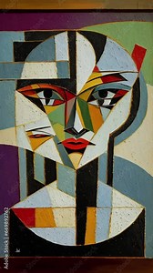 Cubist Woman Stylized. Generative AI. A stylized animated morphing cubist image of a woman's face.