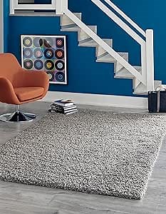 Rugs.com - Über Cozy Solid Shag Collection Rug – 5' x 8' Cloud Gray Shag Rug Perfect for Bedrooms, Dining Rooms, Living Rooms